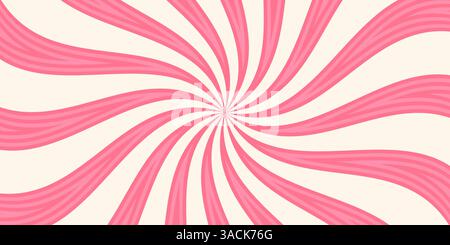 Motivo Vector Candy rosa bianco. Dolce sfondo vortex. Consistenza gelato Sunburst. Raggi rosa contorti. Sfondo colorato. Design color crema sunbeam. Gira Illustrazione Vettoriale
