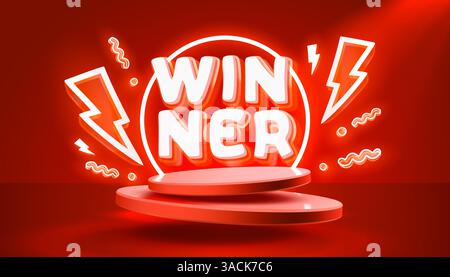 Podio vincitore con illuminazione, scena di podio con cerimonia di premiazione, Vector Illustrazione Vettoriale