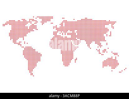 Moderna e isolata mappa del mondo semplice con punti rossi Foto Stock