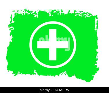 Icona più come simbolo per aggiungere, aggiungere o più sulla texture grunge isolata verde con bordo irregolare Foto Stock