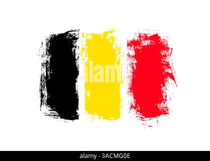 Belgio - bandiera di tre righe grunge dipinte a mano in nero, giallo, rosso Foto Stock