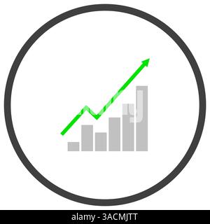 Simbolo grafico - icona piatta in un cerchio a indicare l'aumento dei prezzi, le vendite o il successo dell'azienda Foto Stock