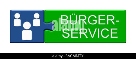 Il pulsante puzzle in due pezzi mostra il servizio cittadino con un gruppo di persone Foto Stock