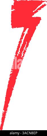 Elementi rossi disegnati a mano per scarabocchi fulmini, stile da scarabocchi in pastello thunderbolt con un'atmosfera da roccia. Illustrazione vettoriale piatta isolata su sfondo bianco Illustrazione Vettoriale