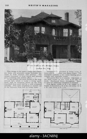 Keith's Magazine, fondata nel 1904, presenta articoli sulla costruzione di case, materiali da costruzione e decorazioni per interni. Pubblicato mensilmente da Walter J. Keith e Max L. Keith, presenta progetti architettonici, planimetrie e costi di costruzione per case, chiese, scuole e altre strutture. Il vol. 11 No. 4 manca di pagine 209, 210, 215 e 216. Foto Stock