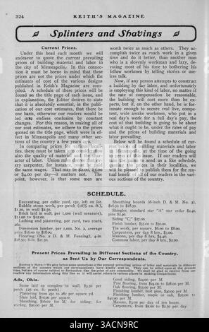 Keith's Magazine, fondata nel 1904, offre progetti di case, planimetrie e costi di costruzione. Copre anche l'edificio, l'interior design e il paesaggio. Sono presenti pubblicità per mobili per la casa, materiali da costruzione e accessori. Alcuni problemi includono progetti per edifici pubblici come scuole e chiese. Pagine mancanti nel vol. 11 No. 4. Foto Stock