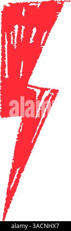 Elementi rossi disegnati a mano per scarabocchi fulmini, stile da scarabocchi in pastello thunderbolt con un'atmosfera da roccia. Illustrazione vettoriale piatta isolata su sfondo bianco Illustrazione Vettoriale