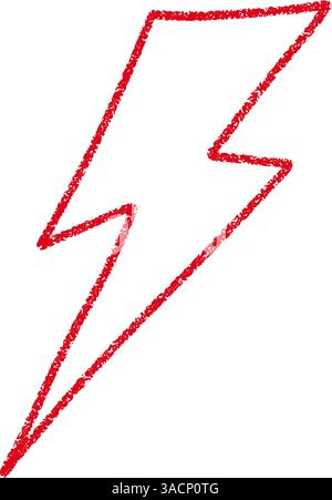 Elementi rossi disegnati a mano per scarabocchi fulmini, stile da scarabocchi in pastello thunderbolt con un'atmosfera da roccia. Illustrazione vettoriale piatta isolata su sfondo bianco Illustrazione Vettoriale