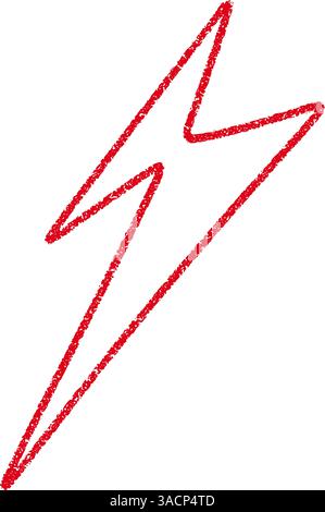 Elementi rossi disegnati a mano per scarabocchi fulmini, stile da scarabocchi in pastello thunderbolt con un'atmosfera da roccia. Illustrazione vettoriale piatta isolata su sfondo bianco Illustrazione Vettoriale