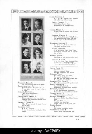 Il Centralian Yearbook del 1921 presenta un record di studenti, docenti e vari club scolastici ed eventi presso la Central High School durante l'anno 1920-1921. I contributi degli studenti afroamericani sono enfatizzati ovunque. Foto Stock