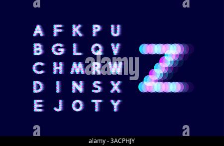 Luce al neon alfabeto. Font tratteggiato. Abstract sfondo vettoriale con lettera di segni. Gli elementi di design. Illustrazione Vettoriale