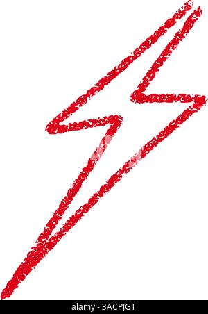 Elementi rossi disegnati a mano per scarabocchi fulmini, stile da scarabocchi in pastello thunderbolt con un'atmosfera da roccia. Illustrazione vettoriale piatta isolata su sfondo bianco Illustrazione Vettoriale