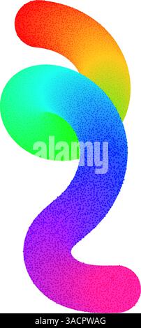 Sfondo a gradiente ondulato astratto con linee colorate di scoiattolo, forme del nastro al neon, motivo a turbolenza fluido ed elementi di design 3D curvi. Vettore piatto Illustrazione Vettoriale