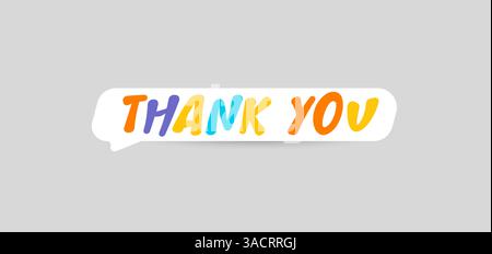 Grazie, testo colorato scritto a mano all'interno di una bolla tonda che evoca gioia, cordialità, giocosità. Adatto per biglietti d'auguri e social media Illustrazione Vettoriale