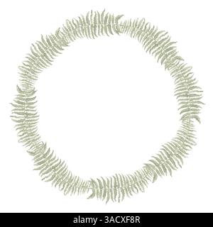 Ghirlanda di foglie di felce. Grandi foglie intagliate. Composizione rotonda delle erbe. Telaio di piante. Illustrazione acquerello senza sfondo. Disegno a mano. Foto Stock