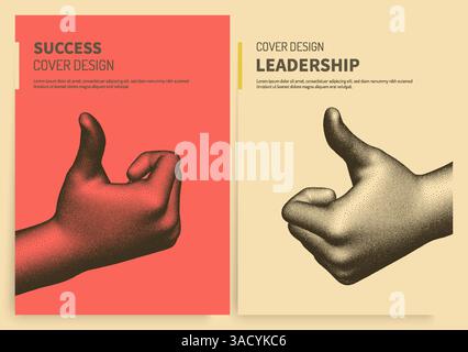 Due mani con i pollici in alto. Un segno di successo e bello. Concetto di pensiero positivo. Illustrazione vettoriale 3D per banner, volantini, poster, copertina o brochure. Illustrazione Vettoriale