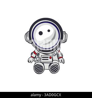 Cosmonauta seduto. Illustrazione vettoriale disegnata a mano. Per cartoline Cosmonautics Day, inviti, banner grandi, poster, copertine, giochi per bambini, adesivi. Illustrazione Vettoriale