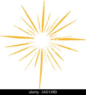 Emblema solare irradiante con motivi luminosi. Motivo di energia circolare che mostra fasci dinamici. Illustrazione vettoriale piatta isolata su bianco Illustrazione Vettoriale