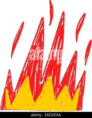 Grafica fiamma disegnata a mano con audace silhouette tagliafuoco. Simbolo rosso e giallo caldo per i loghi della griglia. Illustrazione vettoriale piatta isolata su sfondo bianco. Illustrazione Vettoriale