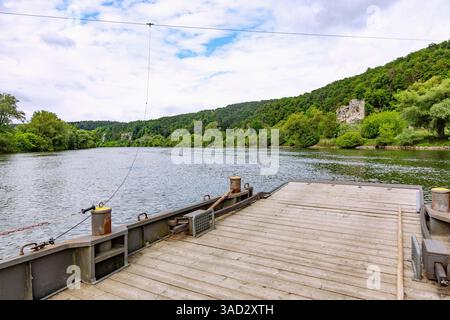 Germania, Baviera, Matting, storico traghetto per la fune d'imbardata, Altmühl Foto Stock