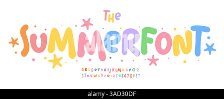 Grazioso carattere pastello per bambini con lettere morbide e arrotondate in stile da sogno. Accogliente e soffice tipografia per biancheria da letto per neonati, cuscini, materassi, arredamento per il vivaio e sonno Illustrazione Vettoriale