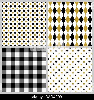 Ripetizione geometrica senza cuciture. Set di 4 sfondi minimalisti. Modello vettoriale per tessuto, tessuto, carta da parati, carta da imballaggio, scrapbooking, ecc Illustrazione Vettoriale