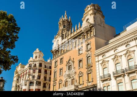Architettura panoramica del paesaggio urbano, Valencia, Spagna. Foto Stock