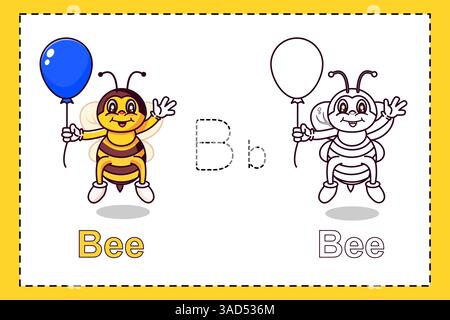 Pagina da colorare e foglio di lavoro di scrittura per bambini in esercitazione, apprendimento, colorazione e scrittura di flashcard illustrazione vettoriale Illustrazione Vettoriale