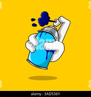 I graffiti per vernici a spruzzo blu possono essere tenuti in mano da un'illustrazione vettoriale a mano di un cartone animato Illustrazione Vettoriale