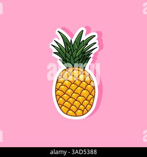 Illustrazione vettoriale del carino design di cartoni animati alla frutta dell'ananas Illustrazione Vettoriale
