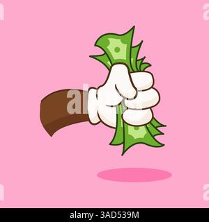 Mano del cartone animato che tiene il denaro, illustrazione del vettore Cartoon Design Illustrazione Vettoriale