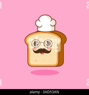 Simpatici baffi per panettiere Pane Cartoon Vector Illustration mascotte Illustrazione Vettoriale