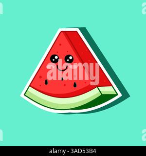 Carino disegno vettoriale del cartoni animati kawaii con anguria Illustrazione Vettoriale