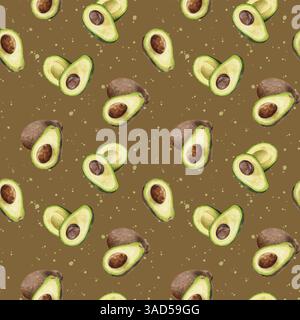 Avocado acquerello, sfondo. Motivo avocado acquerello. Frutta, verdura. Metà di un avocado maturo marrone con una pietra. Design per il confezionamento di alimenti Foto Stock