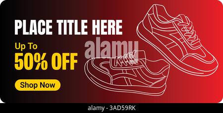 Banner creativo per il marchio di sneaker. Sneakers in background astratto. Banner di vendita scarpe per post sui social media. Scarpa in vendita per l'e-commerce Illustrazione Vettoriale