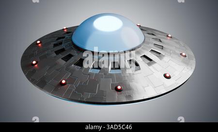 Astronave aliena UFO. Illustrazione con rendering 3D. Foto Stock