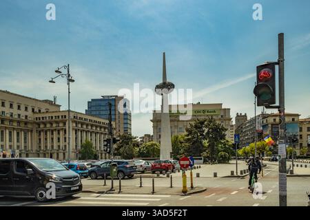 BUCAREST, ROMANIA. Piazza della Rivoluzione a Bucarest, Romania. Questa è una delle piazze più importanti nel centro di Bucarest, dove molte persone sono morte Foto Stock