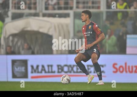 Genova, Italia. 5 aprile 2025. Koni De Winter (Genoa CFC) durante il Genoa CFC vs Udinese calcio, partita italiana di serie A A Genova, 4 aprile 2025 Credit: Independent Photo Agency/Alamy Live News Foto Stock