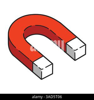 Icona del vettore magnetico. Illustrazione del magnete a U. Simbolo della fisica e della scienza che mostra l'attrazione magnetica. Design semplice e pulito. Illustrazione Vettoriale