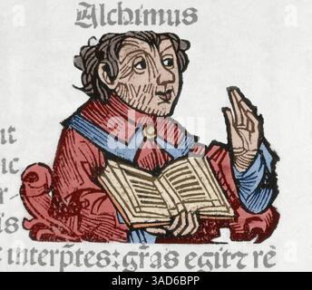 Alcimus. Alto sacerdote di Israele per tre anni, dal 162 a.C. al 159 a.C., durante la rivolta dei Maccabei (167 a.C.-170 a.C.), guidata dai Maccabei contro l'Impero seleucide. Verticale. Incisione. Liber Chronicarum, di Hartmann Schedel (1440-1514), 1493. Colorazione successiva. Foto Stock