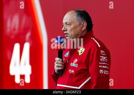 Suzuka, 05 apr 2025: Team Principal Fred Vasseur della Scuderia Ferrari durante il Gran Premio di Formula 1 del Giappone 2025. Crediti: Corleve/Alamy Live News Foto Stock