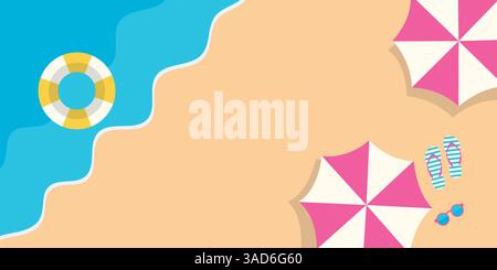 Spiaggia, poster estivo, banner con spazio vuoto per il testo. Illustrazione Vettoriale