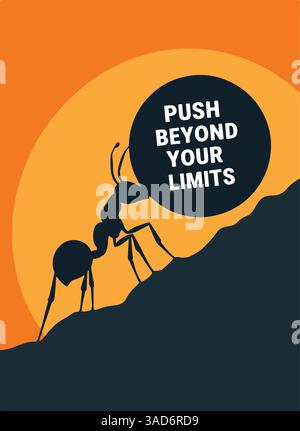 Spingete oltre i vostri limiti citazioni ispiratrici modello di progettazione vettoriale per poster. Rappresenta crescita, successo, sviluppo delle competenze e motivazione. Ideale per m Illustrazione Vettoriale
