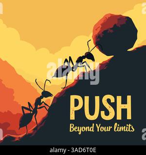 Spingete oltre i vostri limiti citazioni ispiratrici modello di progettazione vettoriale per poster. Rappresenta crescita, successo, sviluppo delle competenze e motivazione. Ideale per m Illustrazione Vettoriale