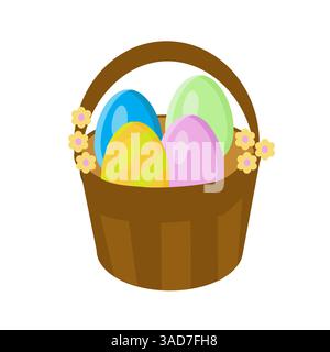 Il cestello con uova decorative per Pasqua, design piatto isolato Illustrazione Vettoriale