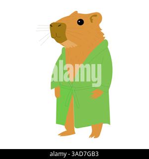 Capybara isolato nell'abito verde, design piatto, cartone animato Illustrazione Vettoriale