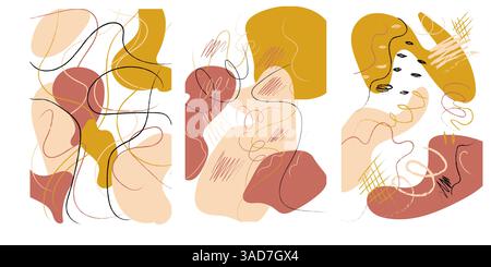 Set Doodle. Forme astratte a mano libera, motivi moderni, sfondi verticali per la stampa. Vettore piatto Illustrazione Vettoriale