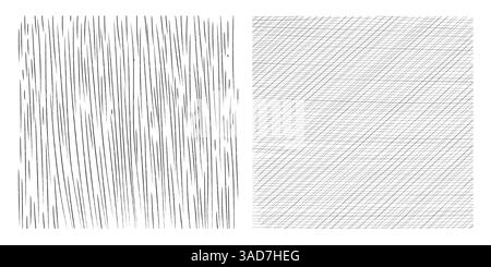 Set di tratteggio trasversale isolato, disegnato a mano, trame linea Illustrazione Vettoriale