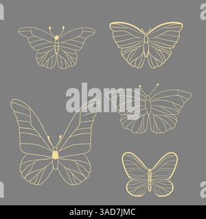 Set di farfalle decorate isolate. Arte di linea, animale isolato Illustrazione Vettoriale