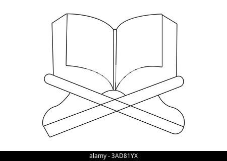 Disegno di una linea del Corano con un'icona vettoriale minimalista con sfondo bianco e nero Illustrazione Vettoriale